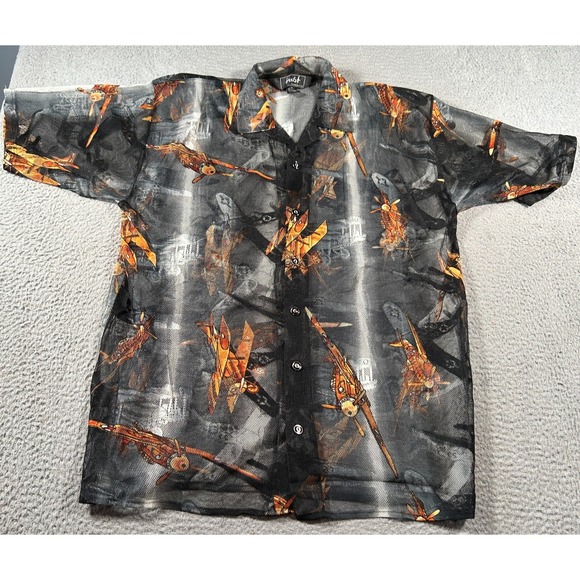 Other - Trust Couture Collection Shirt Men XL Gray Black Airplanes Camp Collar Mesh